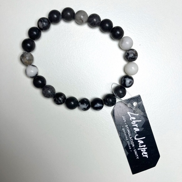 Shiny Elastic Zebra Jasper Beaded Bracelet - Picture 1 of 4